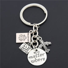 Load image into Gallery viewer, 1pc London Big Ben Keychains No Matter Where Airplane Charms Compass Keyring With Earth Travel Jewelry Gift For Man